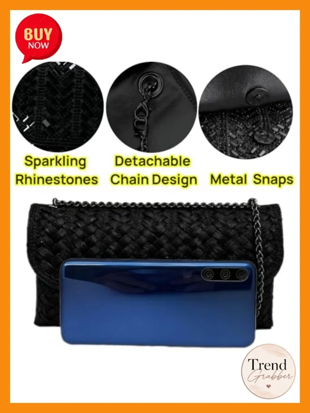 Rhinestone Clutch Purse PU Leather Evening Bag Party Prom Wedding Handbag